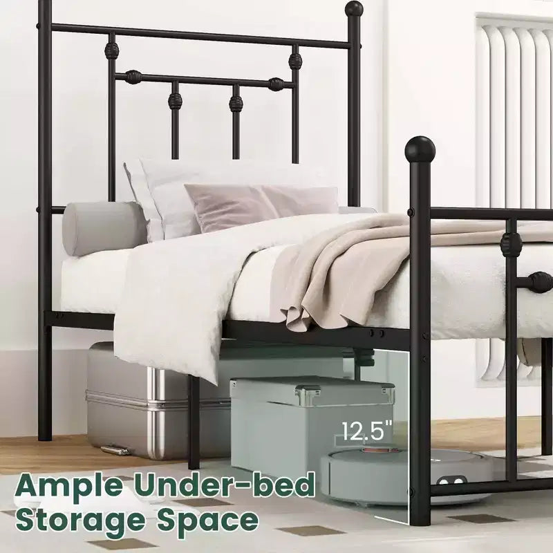 Cadre de lit en métal Costway double/complet/grand format avec tête de lit Rangement sous le lit Sommier tapissier