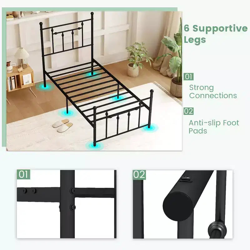 Cadre de lit en métal Costway double/complet/grand format avec tête de lit Rangement sous le lit Sommier tapissier