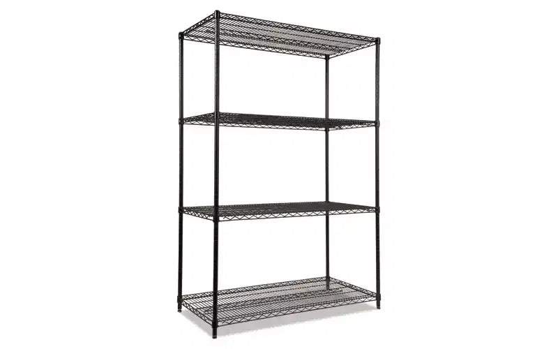 Alera NSF Certified Industrial Four-Shelf Wire Shelving Kit, 48w x 24d x 72h, Black
