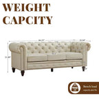 HYLEORY 84 Canapés Chesterfield en cuir pour salon, canapé 3 places à accoudoirs roulés, grand canapé avec boutons profonds et clous pour bureau et appartement
