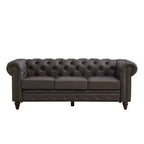 HYLEORY 84 Canapés Chesterfield en cuir pour salon, canapé 3 places à accoudoirs roulés, grand canapé avec boutons profonds et clous pour bureau et appartement