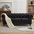 HYLEORY 84 Canapés Chesterfield en cuir pour salon, canapé 3 places à accoudoirs roulés, grand canapé avec boutons profonds et clous pour bureau et appartement