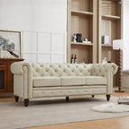 HYLEORY 84 Canapés Chesterfield en cuir pour salon, canapé 3 places à accoudoirs roulés, grand canapé avec boutons profonds et clous pour bureau et appartement