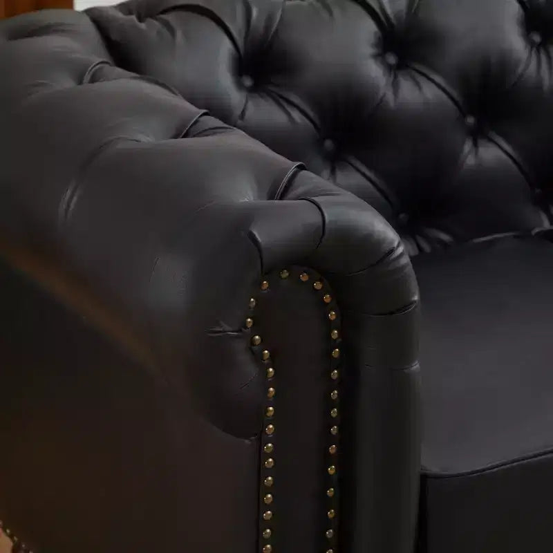 HYLEORY 84 Canapés Chesterfield en cuir pour salon, canapé 3 places à accoudoirs roulés, grand canapé avec boutons profonds et clous pour bureau et appartement