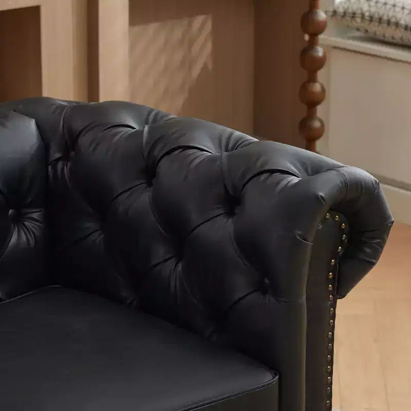 HYLEORY 84 Canapés Chesterfield en cuir pour salon, canapé 3 places à accoudoirs roulés, grand canapé avec boutons profonds et clous pour bureau et appartement