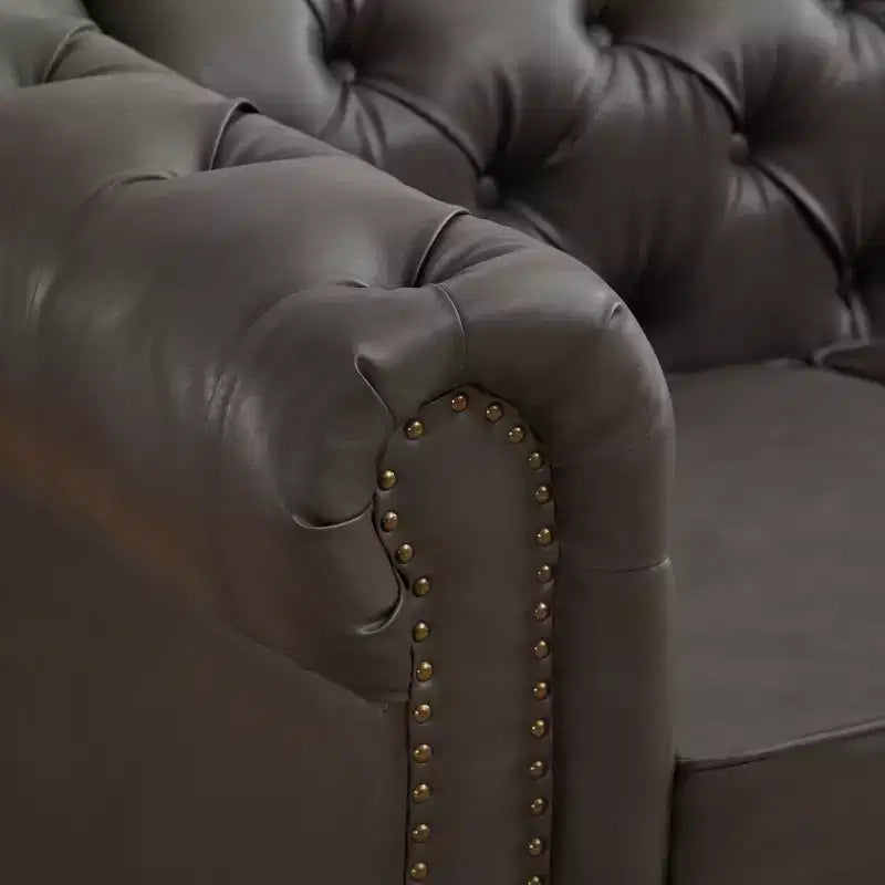 HYLEORY 84 Canapés Chesterfield en cuir pour salon, canapé 3 places à accoudoirs roulés, grand canapé avec boutons profonds et clous pour bureau et appartement