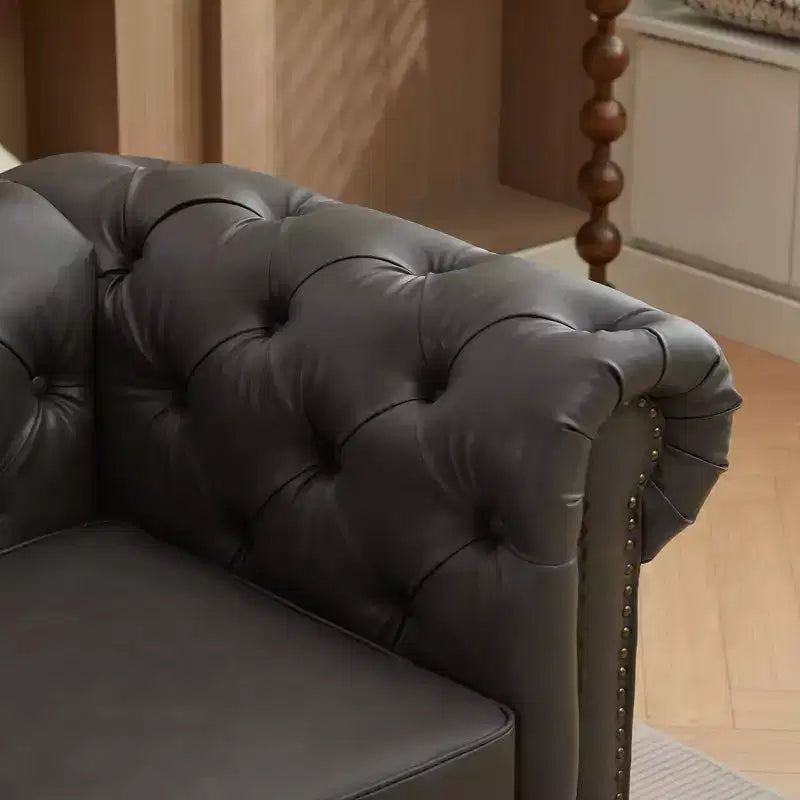 HYLEORY 84 Canapés Chesterfield en cuir pour salon, canapé 3 places à accoudoirs roulés, grand canapé avec boutons profonds et clous pour bureau et appartement