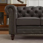 HYLEORY 84 Canapés Chesterfield en cuir pour salon, canapé 3 places à accoudoirs roulés, grand canapé avec boutons profonds et clous pour bureau et appartement