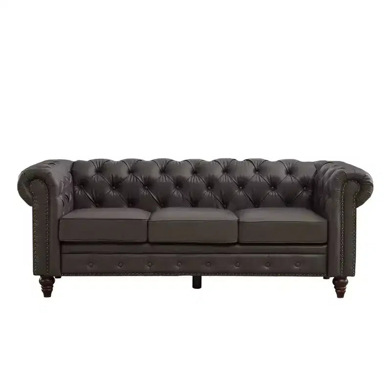 HYLEORY 84 Canapés Chesterfield en cuir pour salon, canapé 3 places à accoudoirs roulés, grand canapé avec boutons profonds et clous pour bureau et appartement