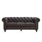 HYLEORY 84 Canapés Chesterfield en cuir pour salon, canapé 3 places à accoudoirs roulés, grand canapé avec boutons profonds et clous pour bureau et appartement