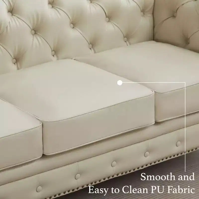 HYLEORY 84 Canapés Chesterfield en cuir pour salon, canapé 3 places à accoudoirs roulés, grand canapé avec boutons profonds et clous pour bureau et appartement