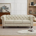 HYLEORY 84 Leather Chesterfield Sofas for Living Room, Rolled Arm 3-Seater Large Couch Deep Button Nailhead Tufted Couches for Office Apartment