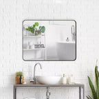 24x36 Black Rectangular Wall Mirror: Metal Frame, Vanity, Dressing - Ideal for Bath, Living, Bed