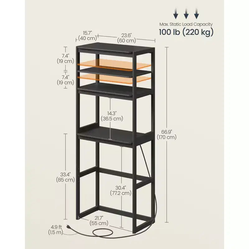 Étagère de Cuisine pour Boulanger avec Prise de Courant, Table de Bar à Café à 4 Niveaux avec Étagère Réglable, Étagère pour Mini-Réfrigérateur, 40 x 60 x 170 cm
