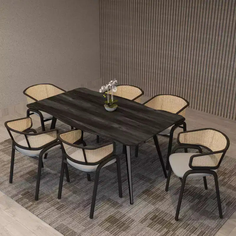 Ensemble de salle à manger LeisureMod Ravenna 7 pièces, table rectangulaire de 63 pouces et 6 chaises Ervilla