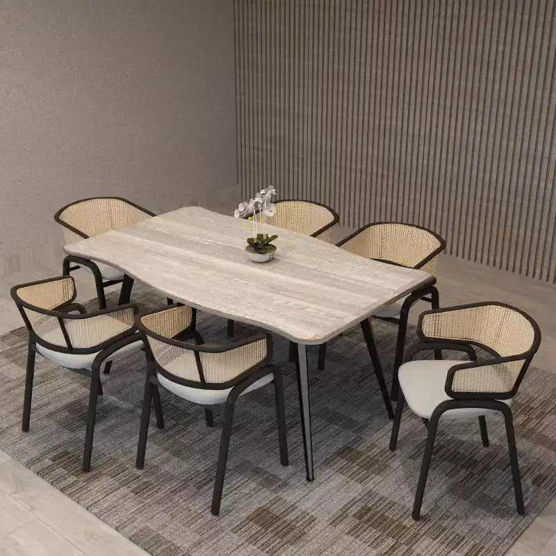 Ensemble de salle à manger LeisureMod Ravenna 7 pièces, table rectangulaire de 63 pouces et 6 chaises Ervilla