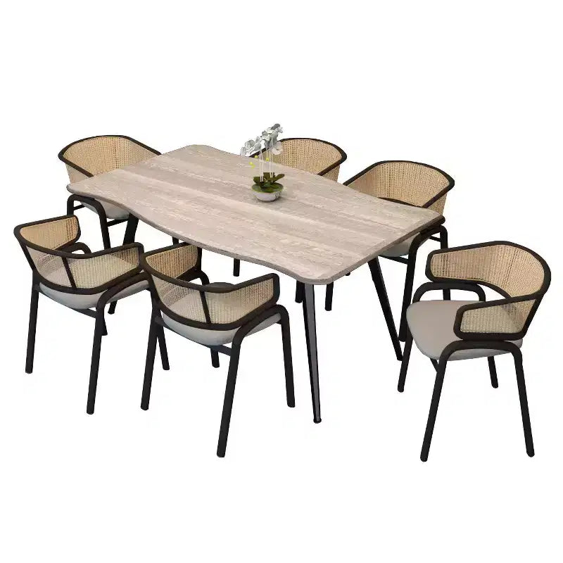 Ensemble de salle à manger LeisureMod Ravenna 7 pièces, table rectangulaire de 63 pouces et 6 chaises Ervilla