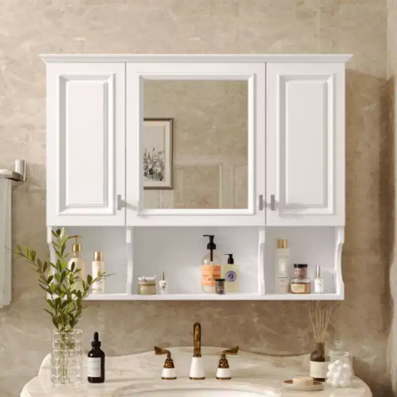 Armoire à pharmacie murale 35'' x 28'', Armoire murale de salle de bain moderne avec miroir, Armoire à miroir avec étagères ouvertes