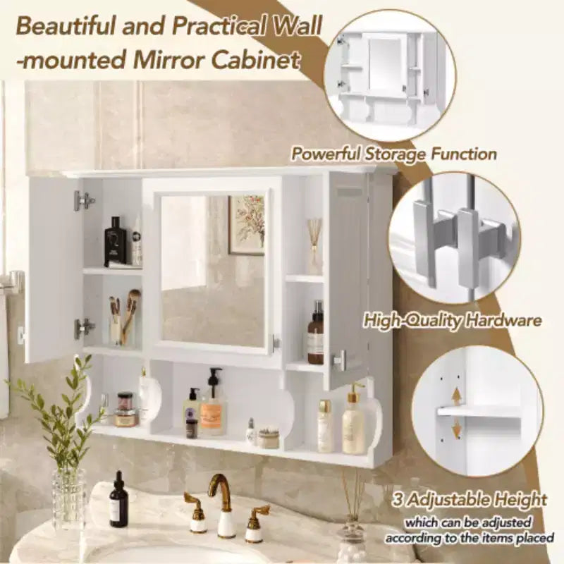 Armoire à pharmacie murale 35'' x 28'', Armoire murale de salle de bain moderne avec miroir, Armoire à miroir avec étagères ouvertes