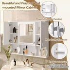 Armoire à pharmacie murale 35'' x 28'', Armoire murale de salle de bain moderne avec miroir, Armoire à miroir avec étagères ouvertes
