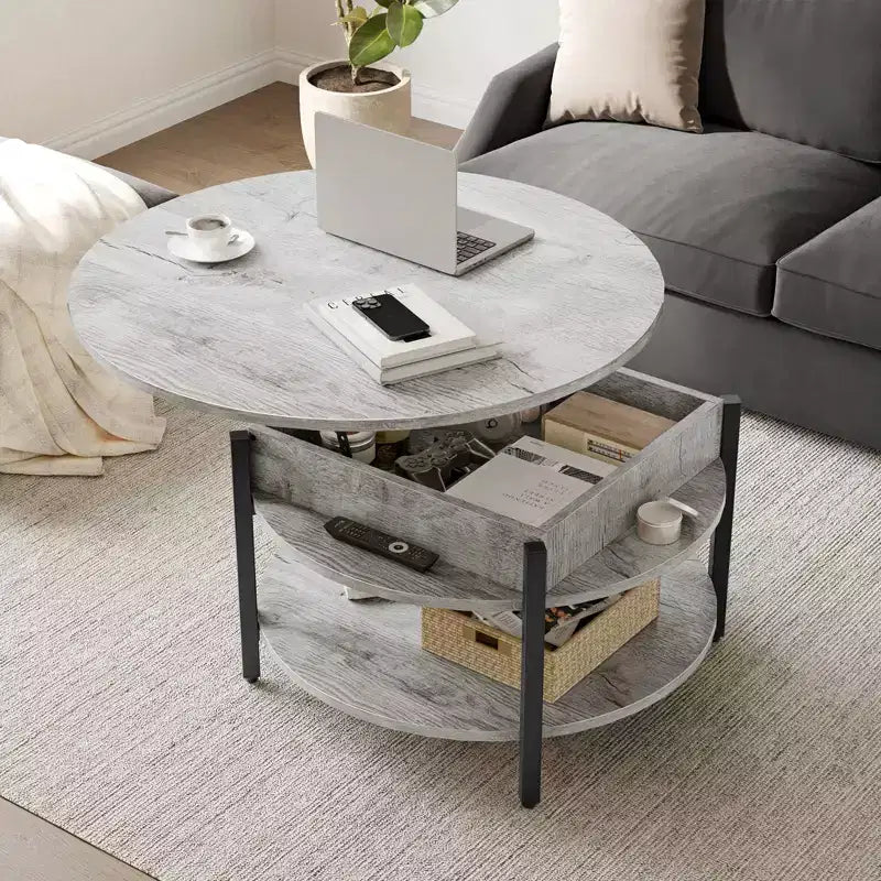 Table basse relevable Hausource avec compartiment caché et étagères de rangement