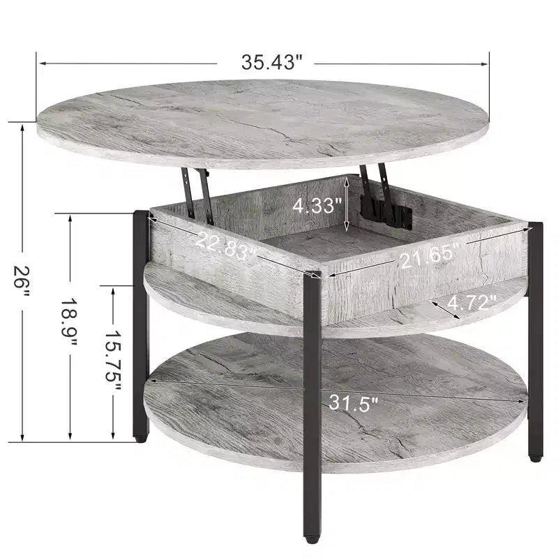 Table basse relevable Hausource avec compartiment caché et étagères de rangement