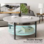 Table basse relevable Hausource avec compartiment caché et étagères de rangement