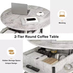 Table basse relevable Hausource avec compartiment caché et étagères de rangement