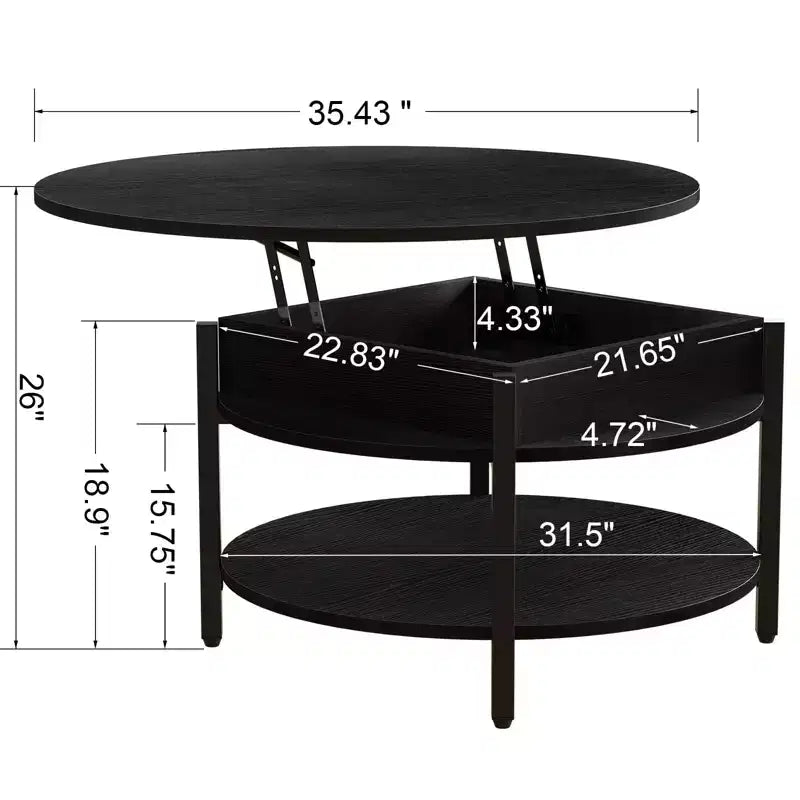 Table basse relevable Hausource avec compartiment caché et étagères de rangement