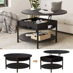Table basse relevable Hausource avec compartiment caché et étagères de rangement
