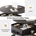 Table basse relevable Hausource avec compartiment caché et étagères de rangement