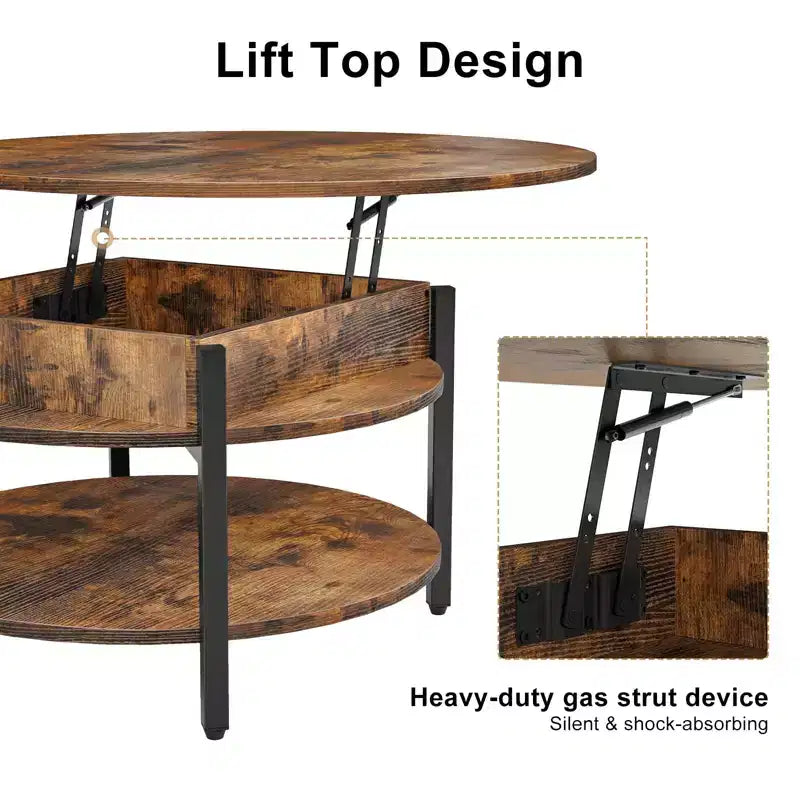 Table basse relevable Hausource avec compartiment caché et étagères de rangement