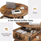 Table basse relevable Hausource avec compartiment caché et étagères de rangement