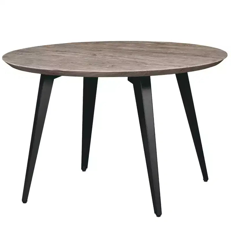 Table à manger ronde LeisureMod Ravenna de 47 pouces en bois, table de cuisine 4 personnes, pieds fuselés modernes en métal noir, parfaite pour les coins bistrot et les restaurants