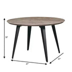 Table à manger ronde LeisureMod Ravenna de 47 pouces en bois, table de cuisine 4 personnes, pieds fuselés modernes en métal noir, parfaite pour les coins bistrot et les restaurants