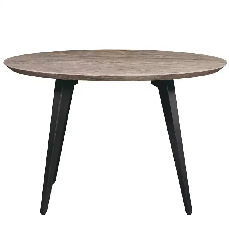 Table à manger ronde LeisureMod Ravenna de 47 pouces en bois, table de cuisine 4 personnes, pieds fuselés modernes en métal noir, parfaite pour les coins bistrot et les restaurants