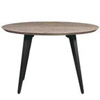 Table à manger ronde LeisureMod Ravenna de 47 pouces en bois, table de cuisine 4 personnes, pieds fuselés modernes en métal noir, parfaite pour les coins bistrot et les restaurants