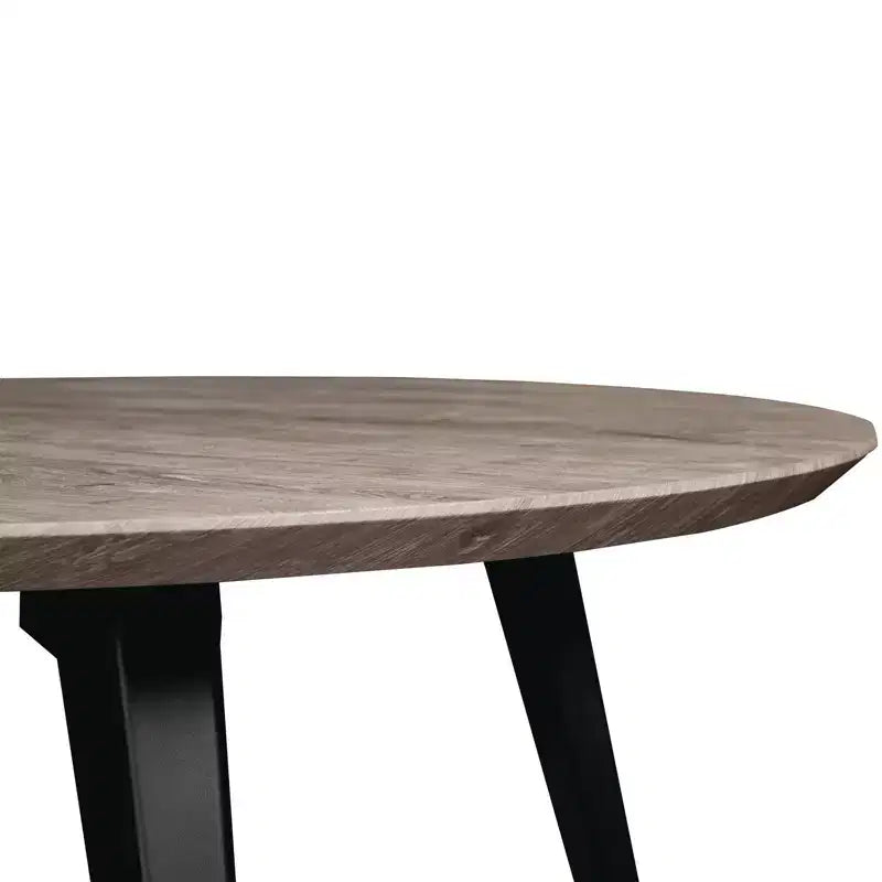 Table à manger ronde LeisureMod Ravenna de 47 pouces en bois, table de cuisine 4 personnes, pieds fuselés modernes en métal noir, parfaite pour les coins bistrot et les restaurants