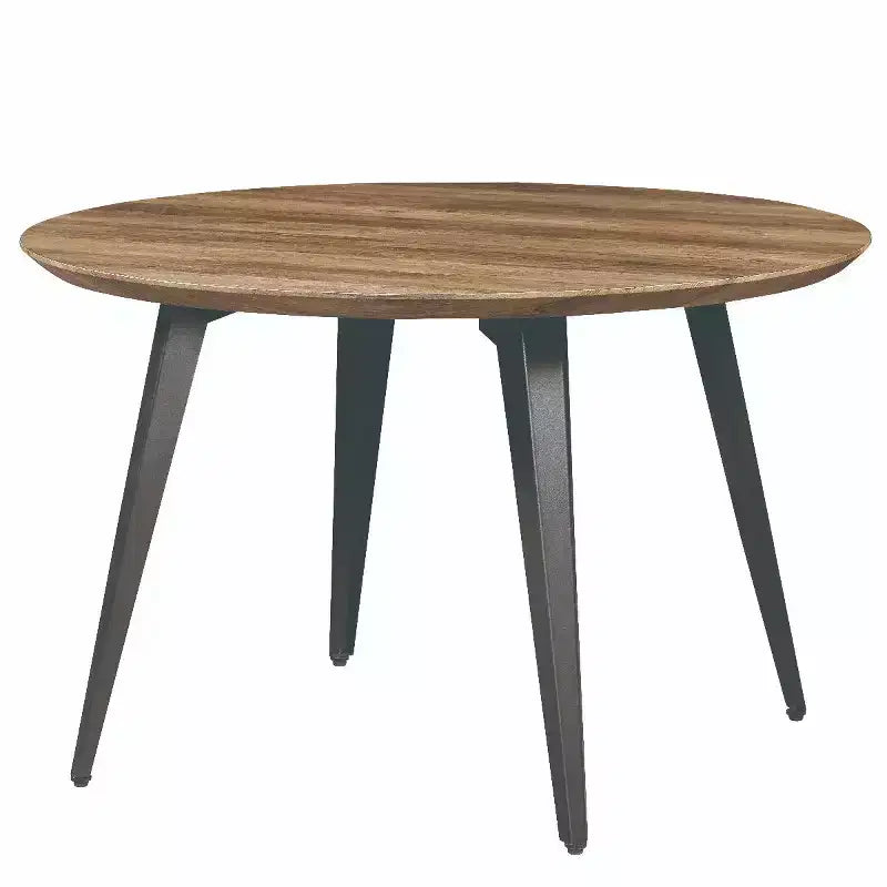 Table à manger ronde LeisureMod Ravenna de 47 pouces en bois, table de cuisine 4 personnes, pieds fuselés modernes en métal noir, parfaite pour les coins bistrot et les restaurants