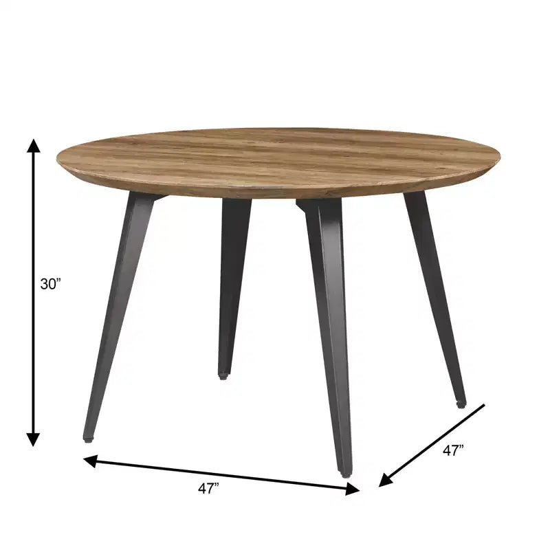 Table à manger ronde LeisureMod Ravenna de 47 pouces en bois, table de cuisine 4 personnes, pieds fuselés modernes en métal noir, parfaite pour les coins bistrot et les restaurants