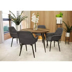 Table à manger ronde LeisureMod Ravenna de 47 pouces en bois, table de cuisine 4 personnes, pieds fuselés modernes en métal noir, parfaite pour les coins bistrot et les restaurants