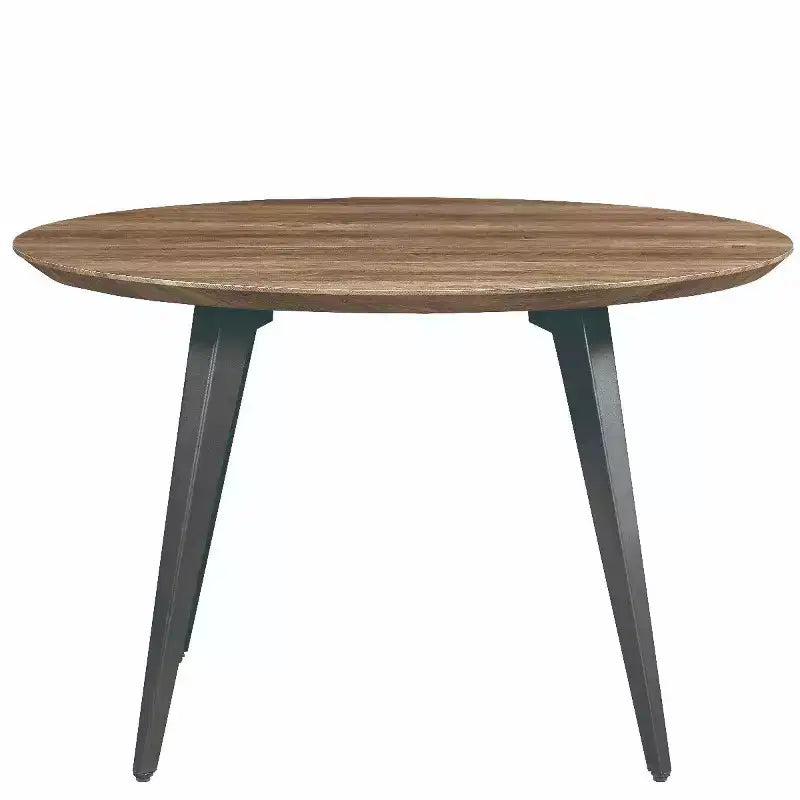 Table à manger ronde LeisureMod Ravenna de 47 pouces en bois, table de cuisine 4 personnes, pieds fuselés modernes en métal noir, parfaite pour les coins bistrot et les restaurants