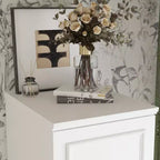 Armoire blanche Hitow, combinaison penderie, style moderne minimaliste, lignes embossées