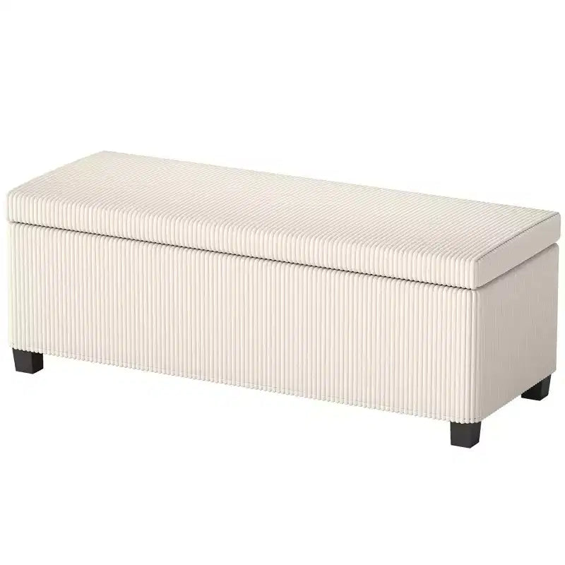 Banc de rangement HOMCOM 112 cm, ottoman de bout de lit en velours côtelé avec couvercle, pieds, coffre de rangement pour salon, chambre, entrée, beige