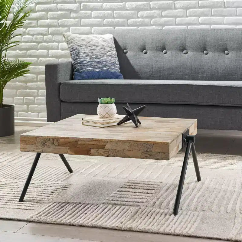 Table basse 28W Table de salon Table d'appoint, Bois de manguier, Design industriel moderne - Merax