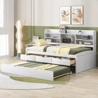 Twin/Full Size Wooden Captain Bed with Built-in Bookshelves,Three Storage Drawers and Trundle - ModernLuxe