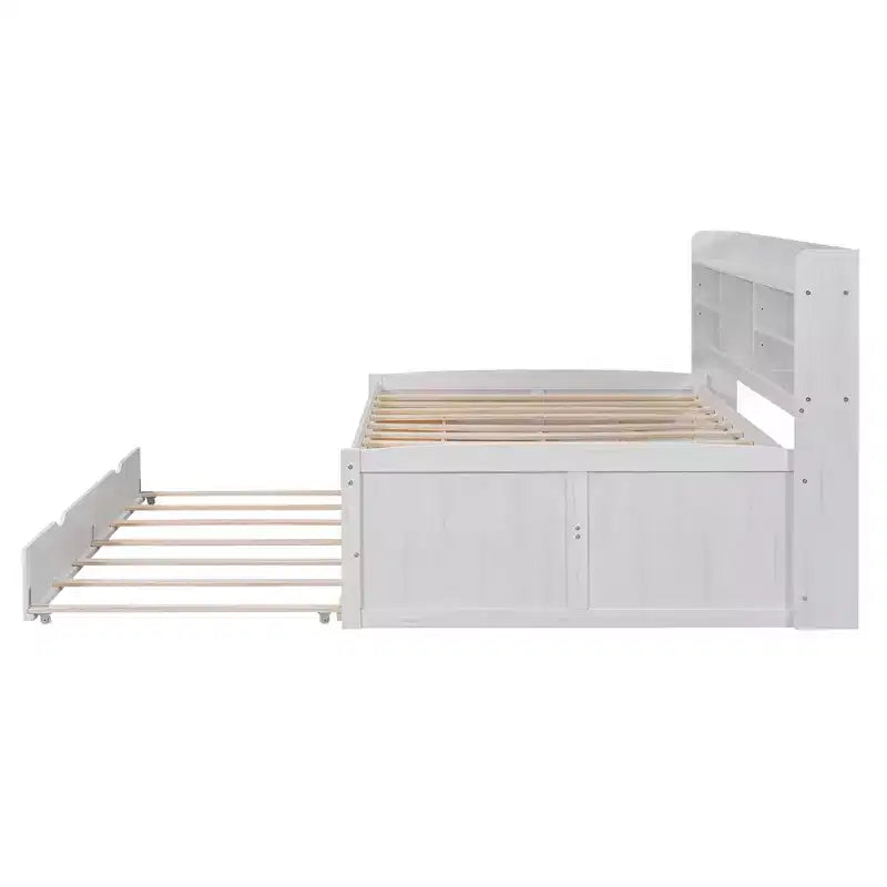 Lit Capitaine en Bois, Taille Jumeau/Double avec Étagères Intégrées, Trois Tiroirs de Rangement et Lit Gigogne - ModernLuxe