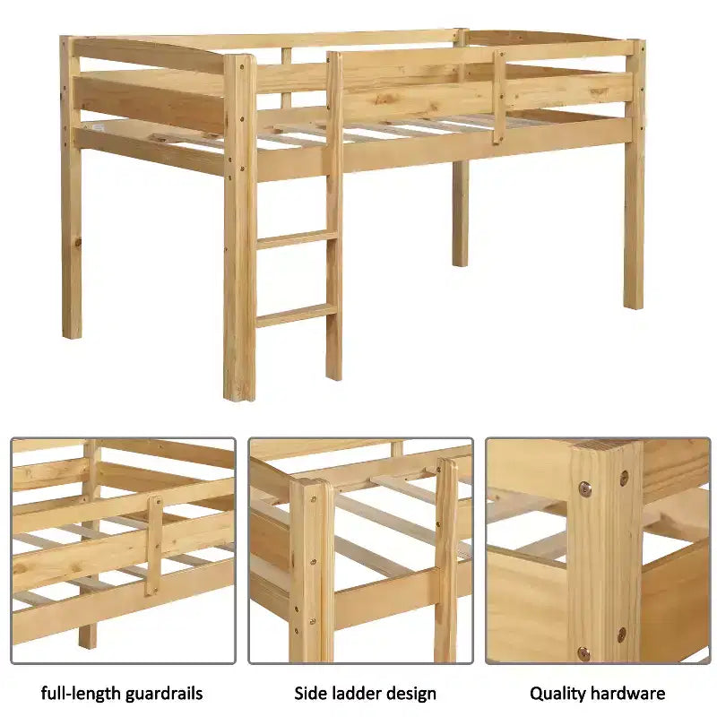 Lit mezzanine double Whisen Modern Design en bois avec échelle, une belle pièce pour la chambre à coucher