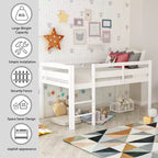 Lit mezzanine double Whisen Modern Design en bois avec échelle, une belle pièce pour la chambre à coucher