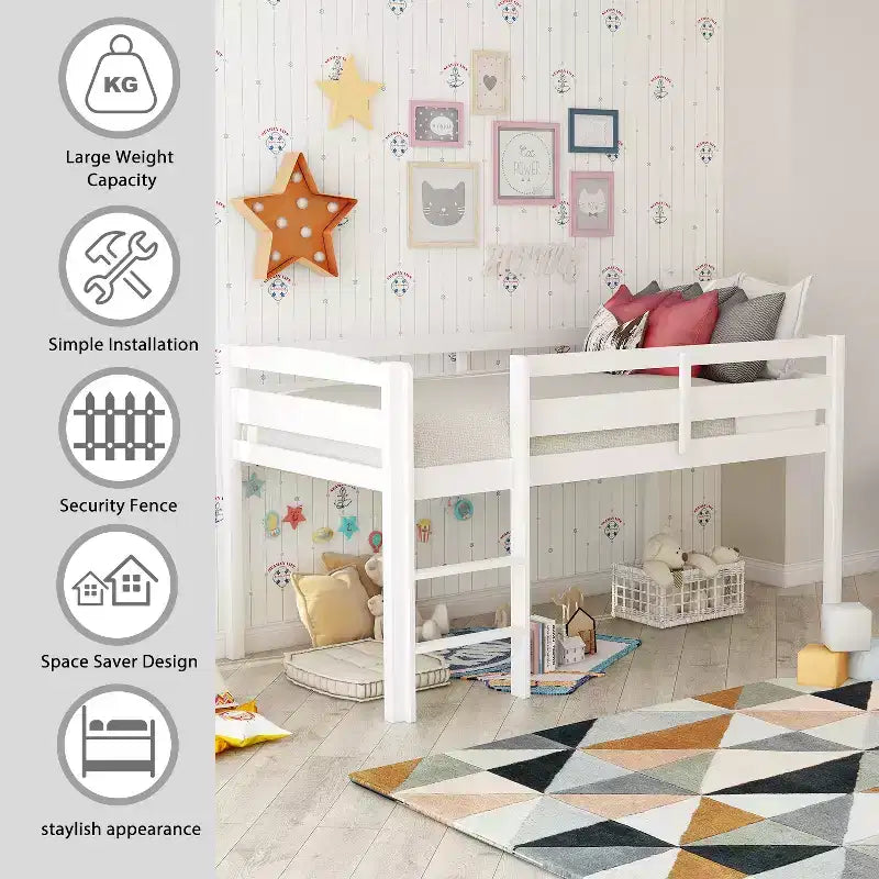 Lit mezzanine double Whisen Modern Design en bois avec échelle, une belle pièce pour la chambre à coucher